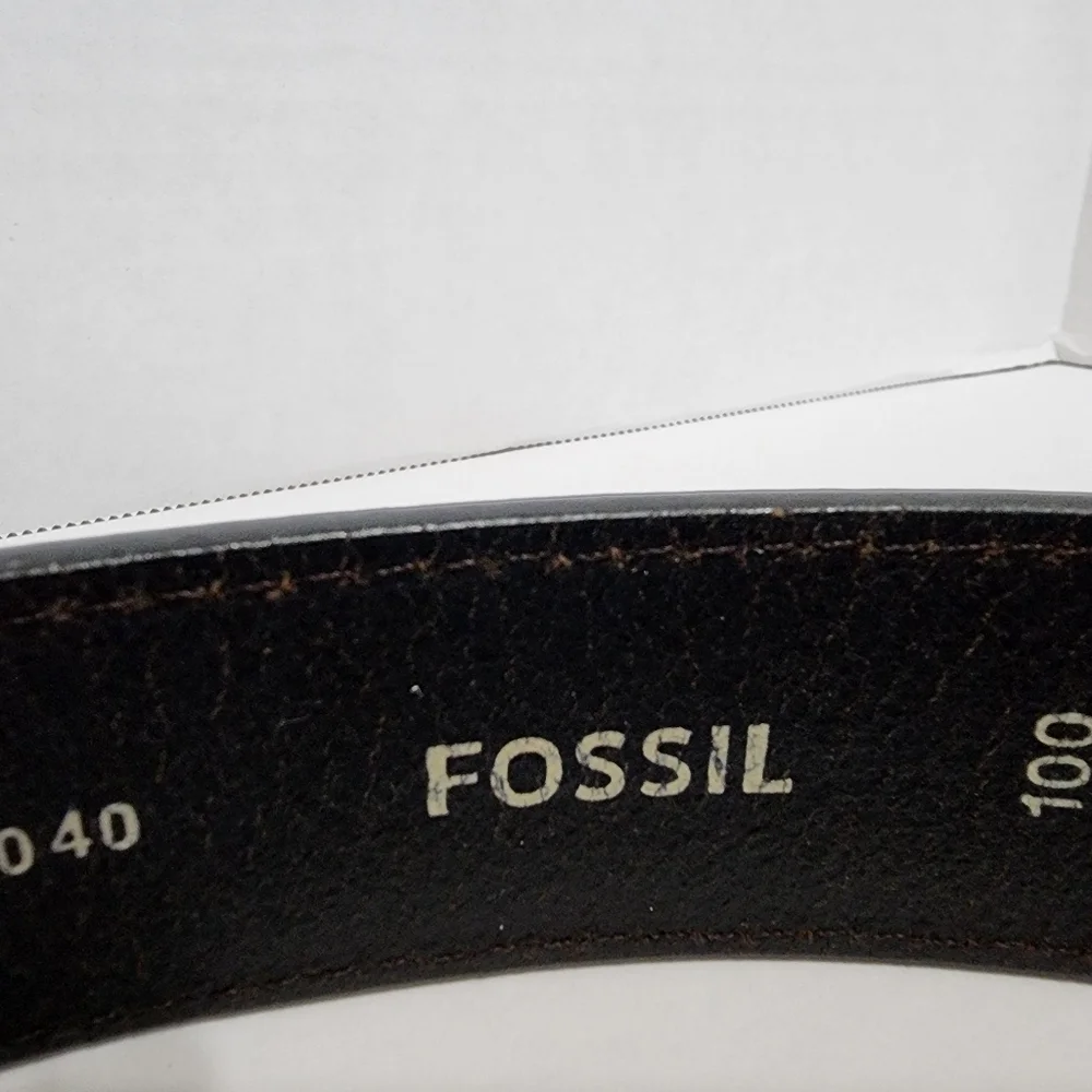 Fossil Brown Genuine Leather Belt Silver Buckle Size 100/40